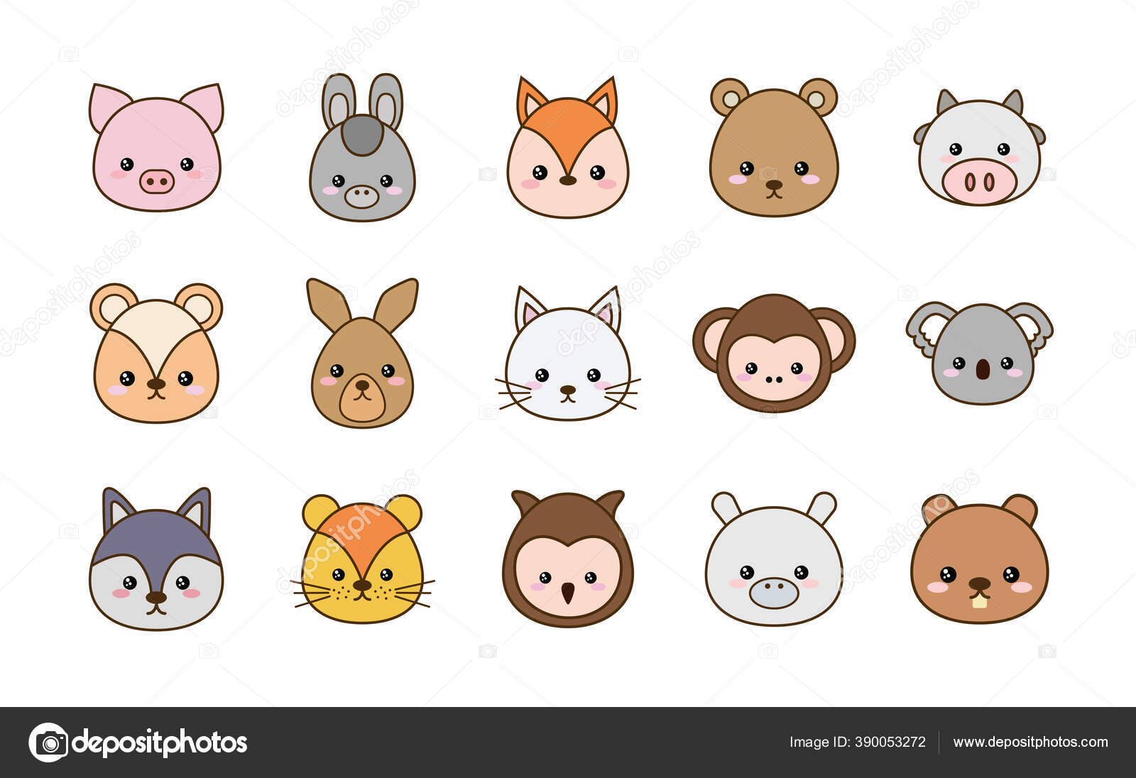 Vetores de Animais Kawaii Rostos Fofos Do Zoológico Animais Sorridentes  Cabeças De Vetor De Desenho Animado Conjunto De Ilustração e mais imagens  de Emoticon - iStock