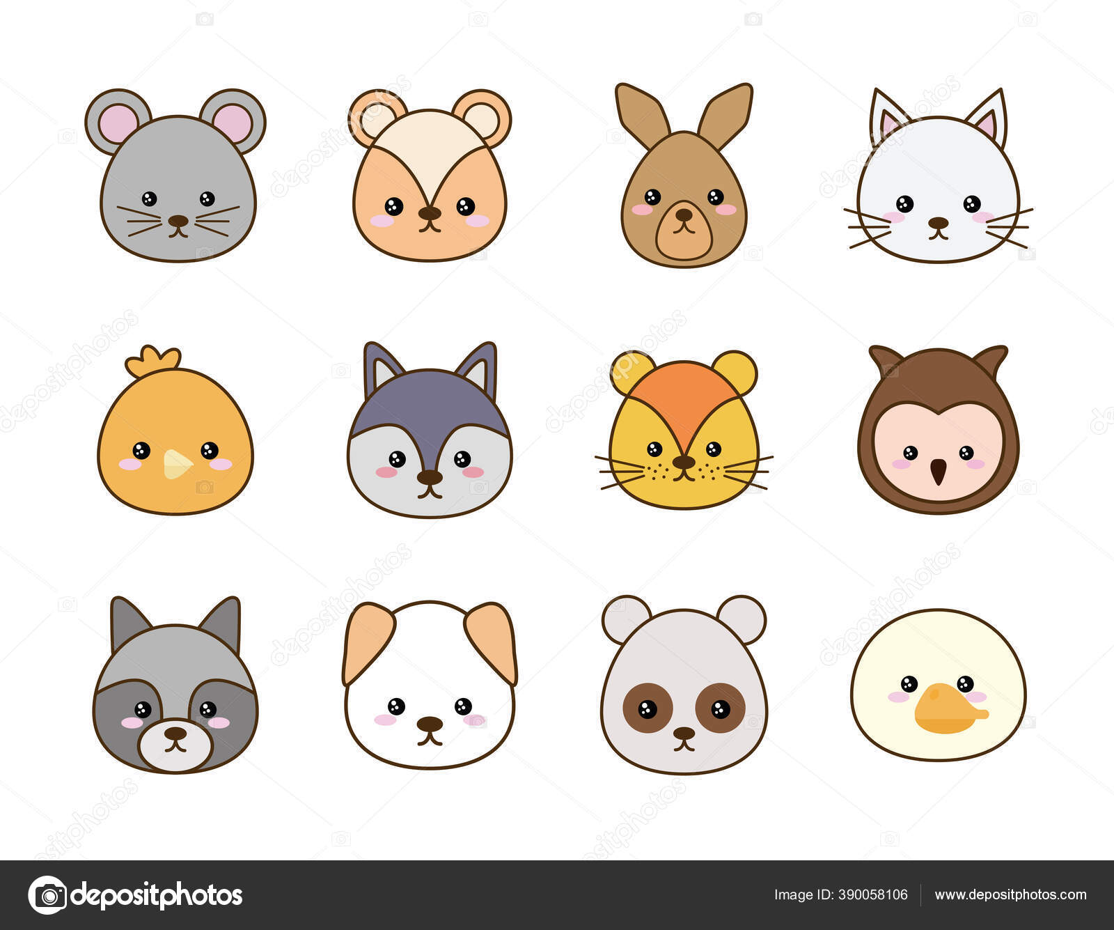 Cute kawaii animals cartoons line and fill style icon set vector design  Stock Vector Image by ©grgroupstock #390058106