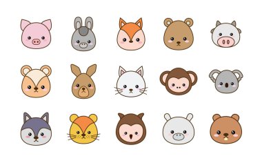 Şirin kawaii hayvan çizgi filmleri stil ikonu dizayn vektör dizaynı