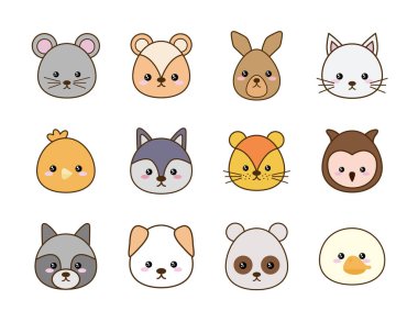 Şirin kawaii hayvan çizgi filmleri stil ikonu dizayn vektör dizaynı