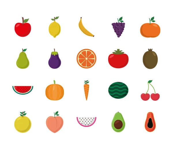 Frutas estilo plano icono conjunto vector diseño — Archivo Imágenes Vectoriales