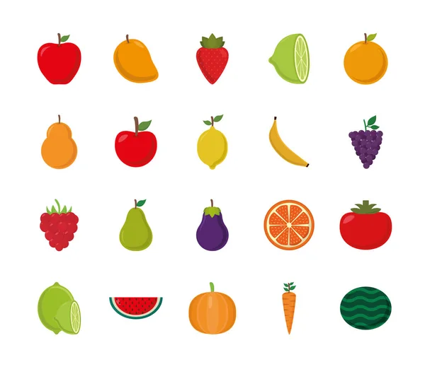 Frutas estilo plano icono conjunto vector diseño — Archivo Imágenes Vectoriales