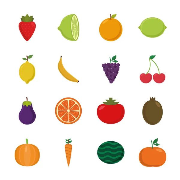 Frutas estilo plano icono conjunto vector diseño — Archivo Imágenes Vectoriales