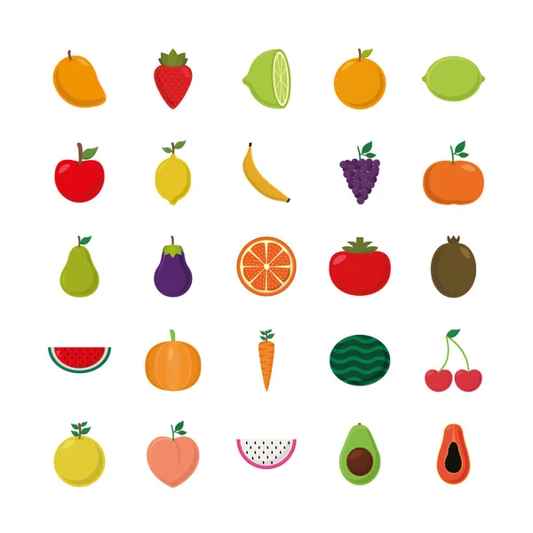 Frutas estilo plano icono conjunto vector diseño — Archivo Imágenes Vectoriales