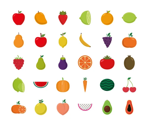 Frutas estilo plano icono conjunto vector diseño — Archivo Imágenes Vectoriales