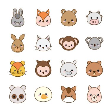 Şirin kawaii hayvan çizgi filmleri stil ikonu dizayn vektör dizaynı