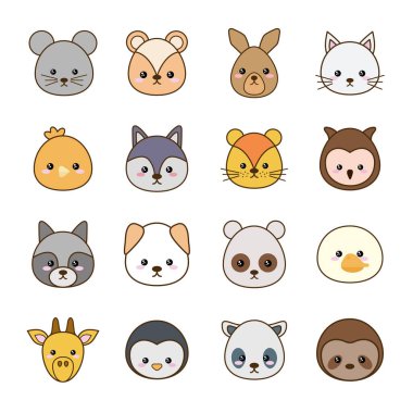 Şirin kawaii hayvan çizgi filmleri stil ikonu dizayn vektör dizaynı