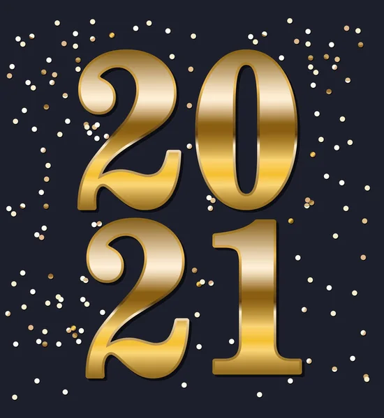 2021年新年快乐，金牌数与Confetti矢量设计 — 图库矢量图片