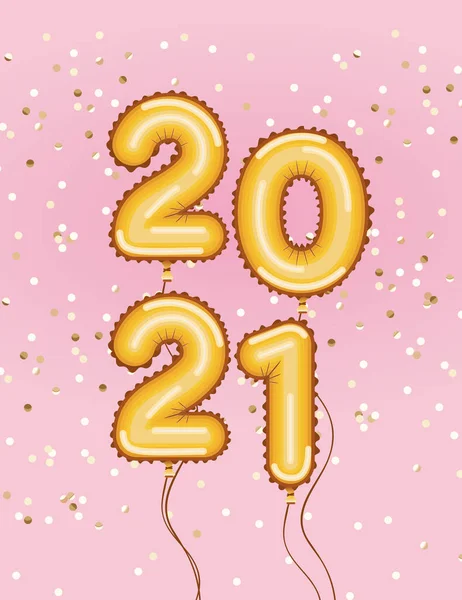 Šťastný nový rok 2021 zlaté balónky s konfetti vektorovým designem — Stockový vektor