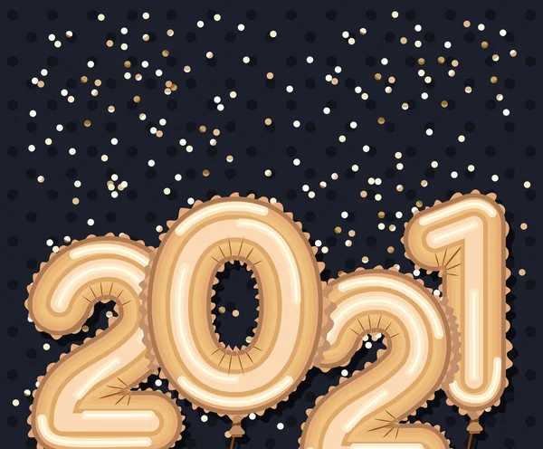 2021年新年快乐，金色气球，带有Confetti矢量设计 — 图库矢量图片