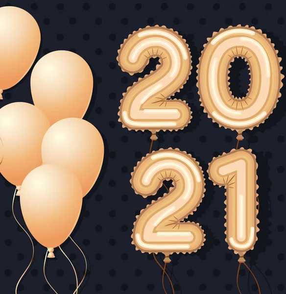 Frohes neues Jahr 2021 Goldballons mit Konfetti-Vektor-Design — Stockvektor