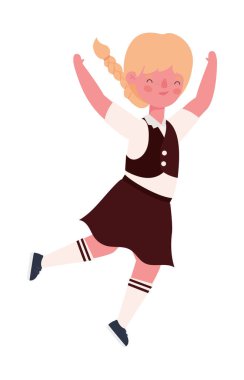 Üniformalı ve kollarını havaya kaldırmış kız çocuk çizgi filmi