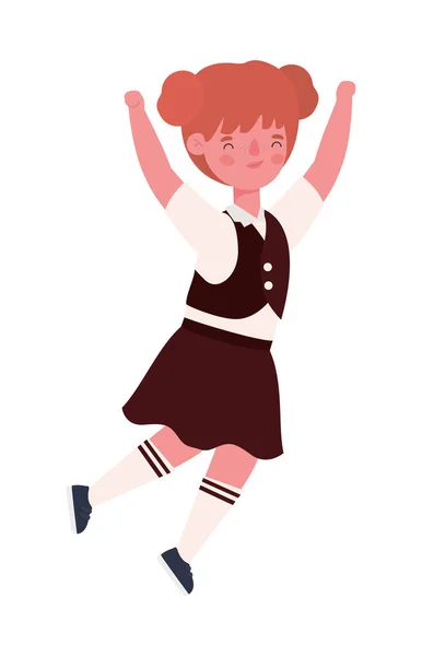 Gadis kartun anak dengan seragam dan lengan Facebook melompat desain vektor - Stok Vektor