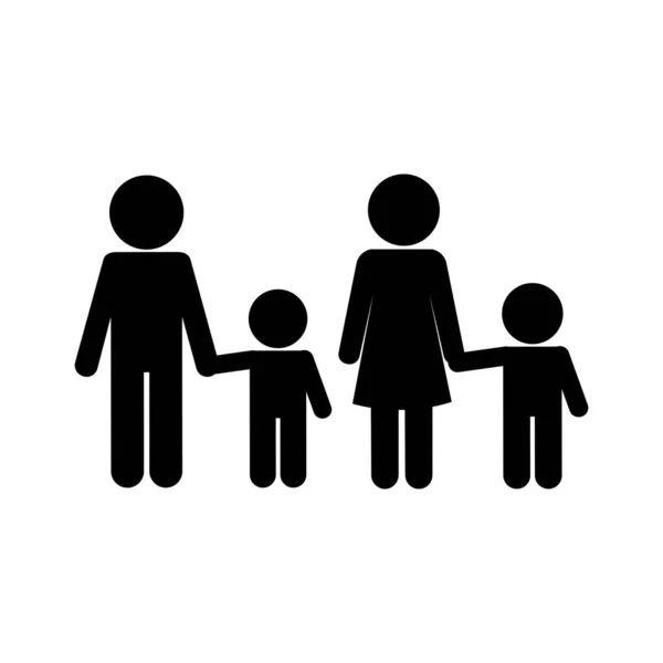 Mother father and sons avatars silhouette style icon vector design — Stock Vector