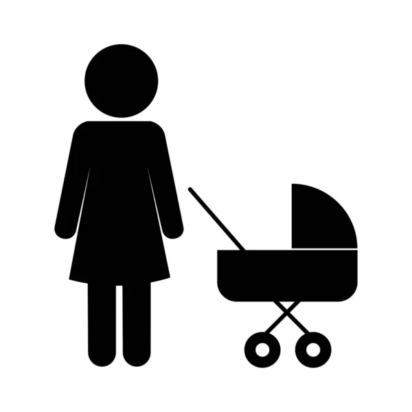 Moeder met baby wandelwagen silhouet stijl icoon vector ontwerp — Stockvector