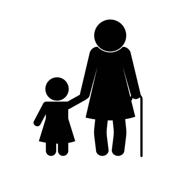 Grootmoeder en kleindochter avatar silhouet stijl icoon vector ontwerp — Stockvector