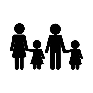 Anne baba oğul ve kız Avatar siluet biçim ikon vektör tasarımı