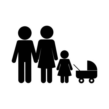 Bebek puseti silueti stili ikon tasarımı olan anne-baba ve kızı