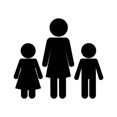 Oğlu ve kızı olan anne Avatar siluet stili ikon vektör tasarımı