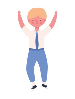 Erkek çocuk çizgi filmi. Üniformalı sıçrama vektörü tasarımı.