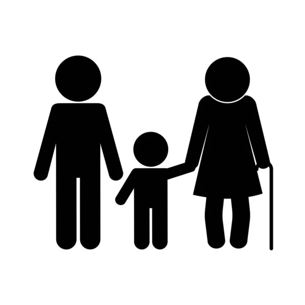 Grootmoeder zoon en kleinzoon avatar silhouet stijl icoon vector ontwerp — Stockvector