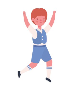 Erkek çocuk çizgi filmi. Üniformalı sıçrama vektörü tasarımı.