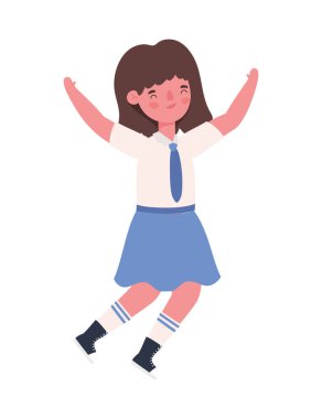 Üniformalı zıplama vektörü tasarımı olan kız çocuk çizgi filmi