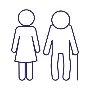 Büyükbaba ve kız avatar çizgi biçim vektör tasarımı