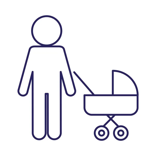 Pai com bebê carrinho de bebê linha estilo ícone vetor design — Vetor de Stock