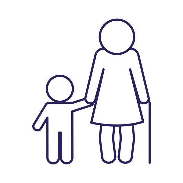 Γιαγιά και εγγονός avatar γραμμή στυλ εικονίδιο διάνυσμα σχεδιασμό — Διανυσματικό Αρχείο