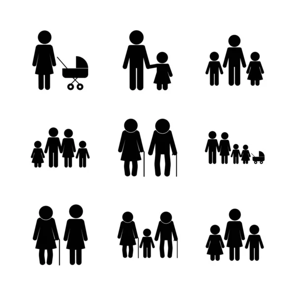 Familia avatares silueta estilo icono conjunto vector diseño — Vector de stock