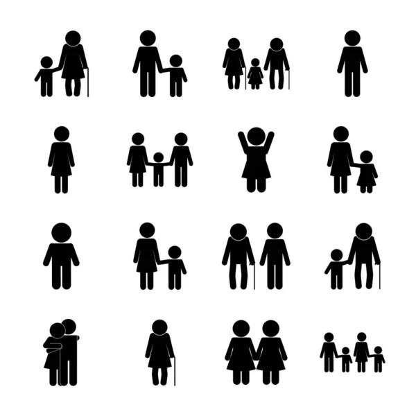 Avatars famille silhouette style icône set vectoriel design — Image vectorielle