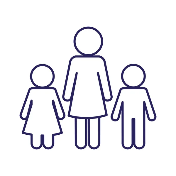 Mãe com filho e filha avatar linha estilo ícone vetor design —  Vetores de Stock