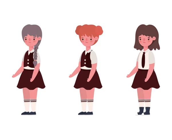 Chicas niños dibujos animados con uniformes de diseño de vectores — Vector de stock