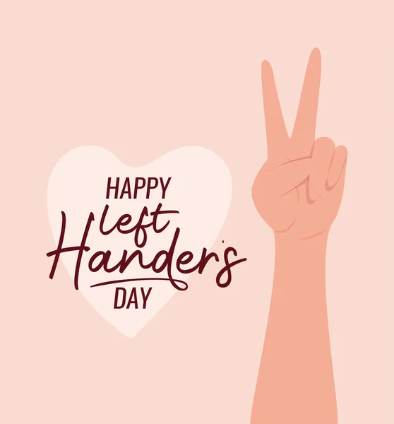 Frieden und Liebe Hand mit glücklichen Linkshändern Textvektordesign — Stockvektor
