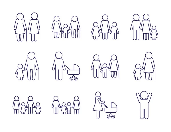 ( 영어 ) Family avatars line style icon set vector design — 스톡 벡터