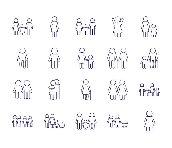 Avatars famille style ligne icône set vectoriel design — Image vectorielle