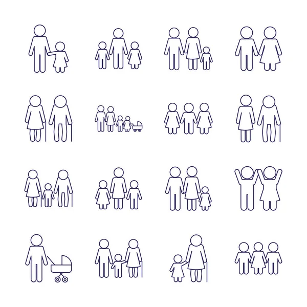 ( 영어 ) Family avatars line style icon set vector design — 스톡 벡터