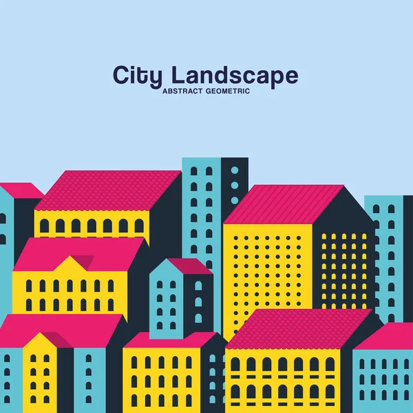 Žlutá modrá a růžová městské stavby krajina design — Stockový vektor