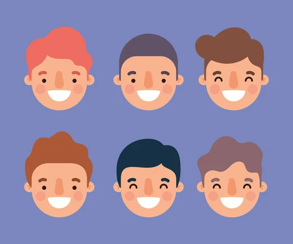 Hombres dibujos animados cabezas sonrientes vector de diseño — Vector de stock