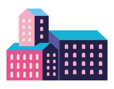 Pembe ve mavi şehir binaları vektör tasarımı