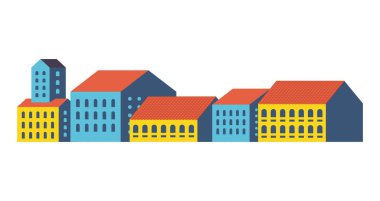 Sarı mavi ve turuncu şehir binaları vektör tasarımı