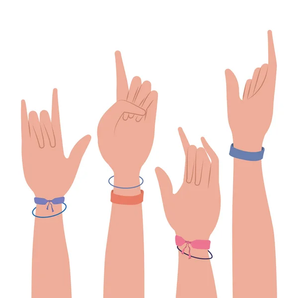 Signs hands with wristbands vector design — Stock Vector