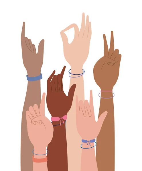 Signs hands with wristbands vector design — Stock Vector