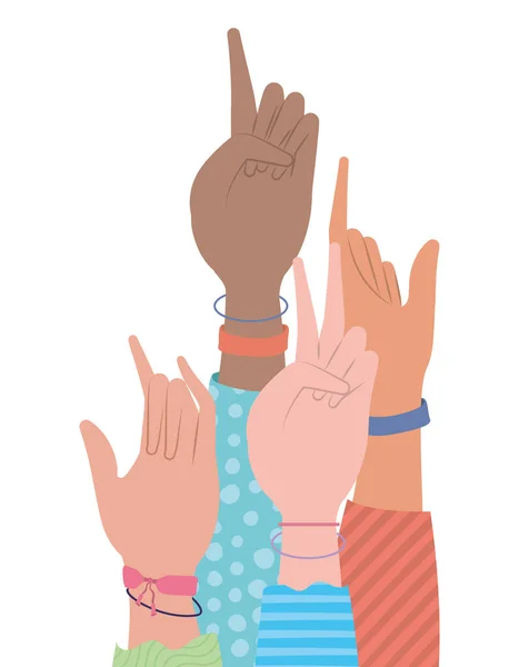 Signs hands with wristbands vector design — Stock Vector