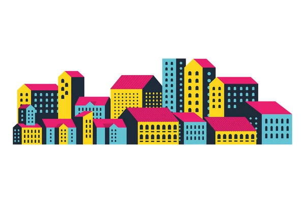 Желтый синий и розовый векторный дизайн городских зданий — стоковый вектор