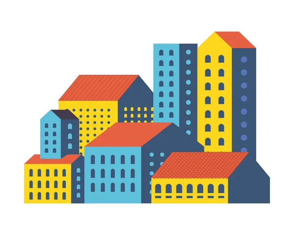 Желтый синий и оранжевый дизайн городских зданий — стоковый вектор