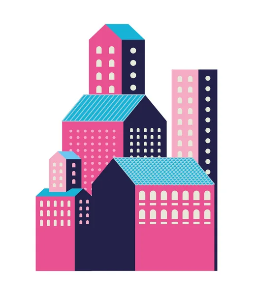 Bâtiments urbains roses et bleus design vectoriel — Image vectorielle