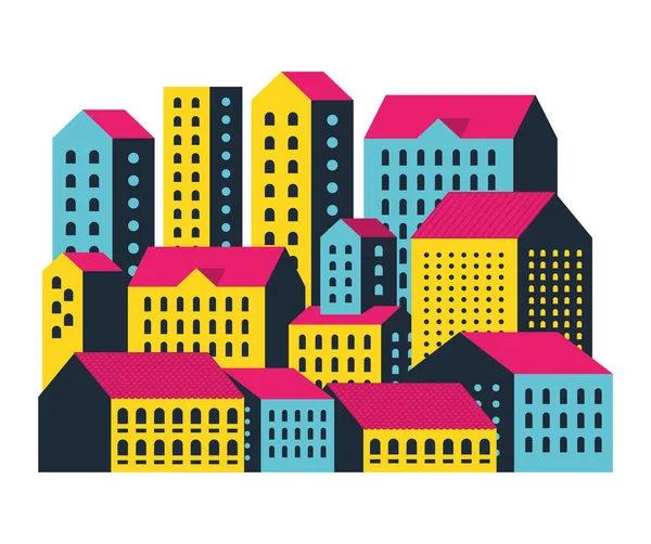 Желтый синий и розовый векторный дизайн городских зданий — стоковый вектор