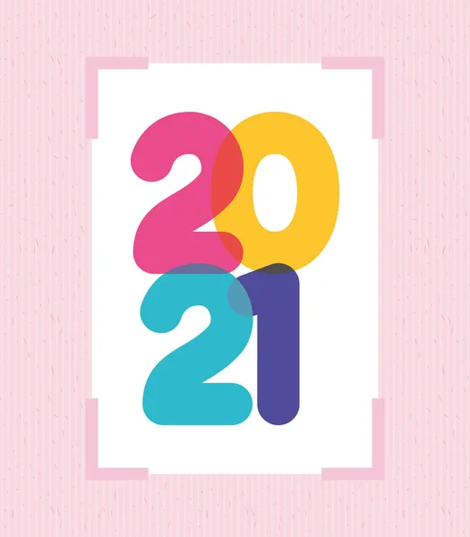 행복 한 새해 디자인의 틀 속에 2021 가지 색상 번호 — 스톡 벡터